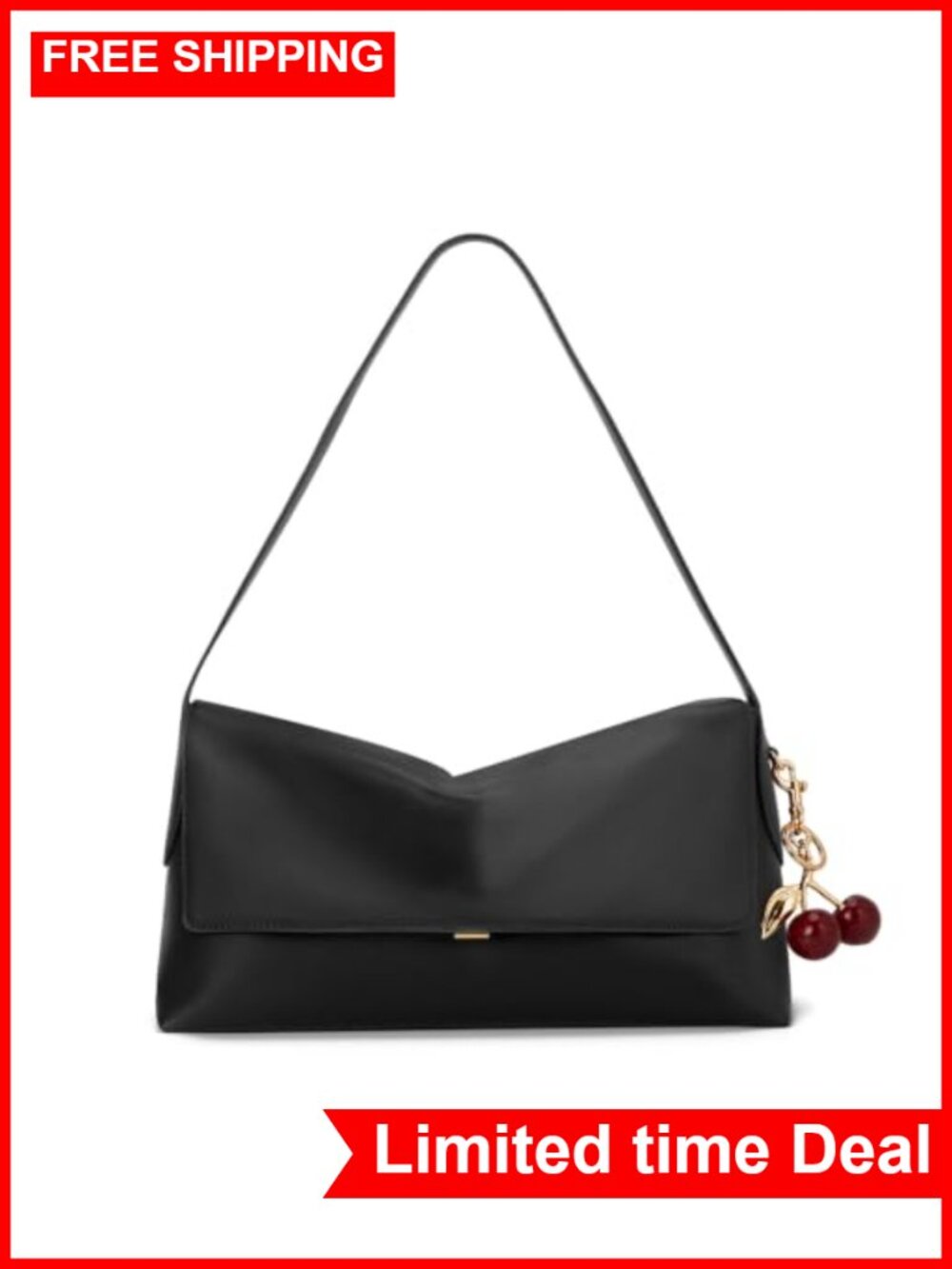 Faux Leather Hobo Bag Women Large Slouchy Shoulder Bag Cherry Charm Purse